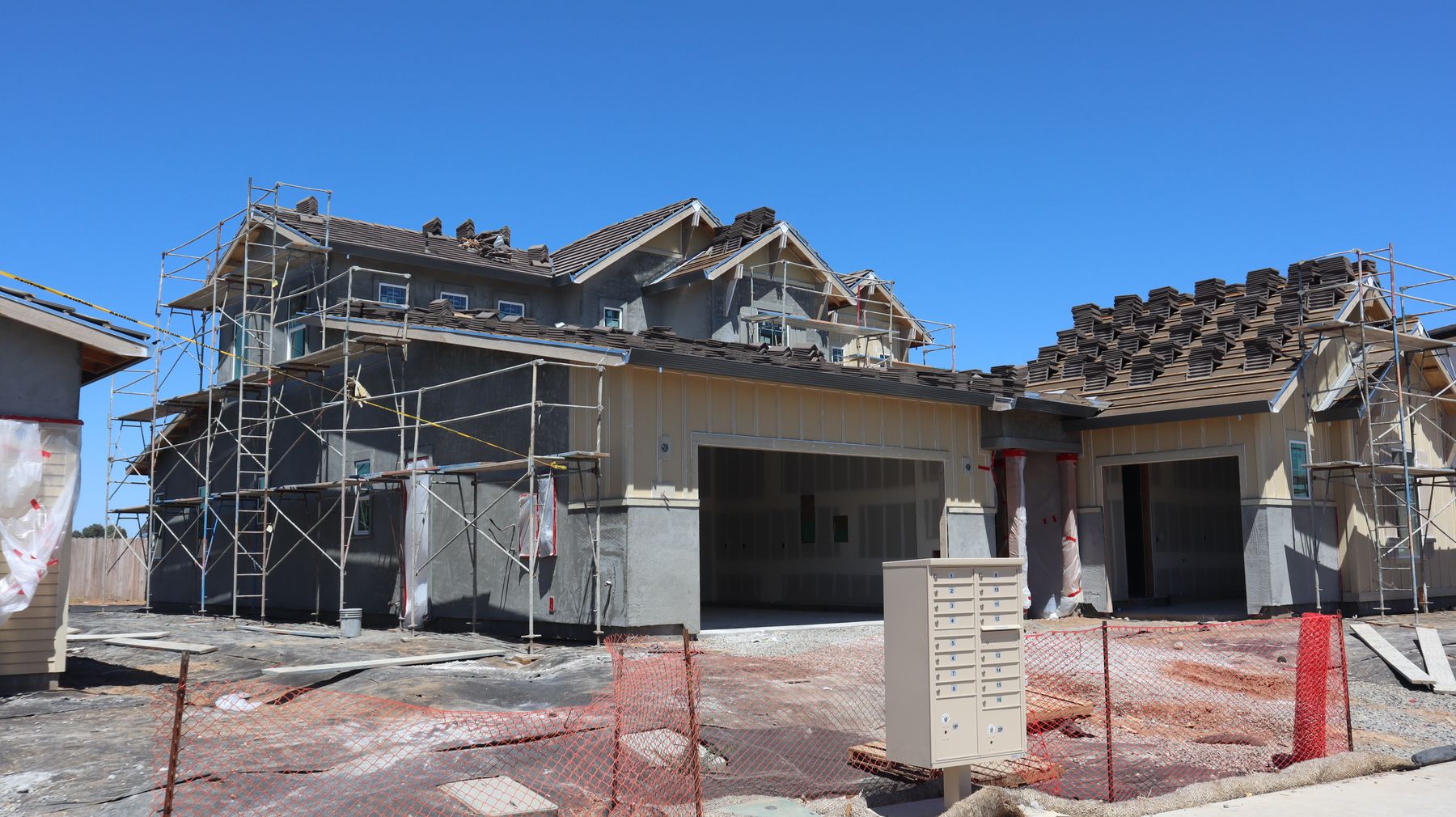 Wood-framed California house under construction